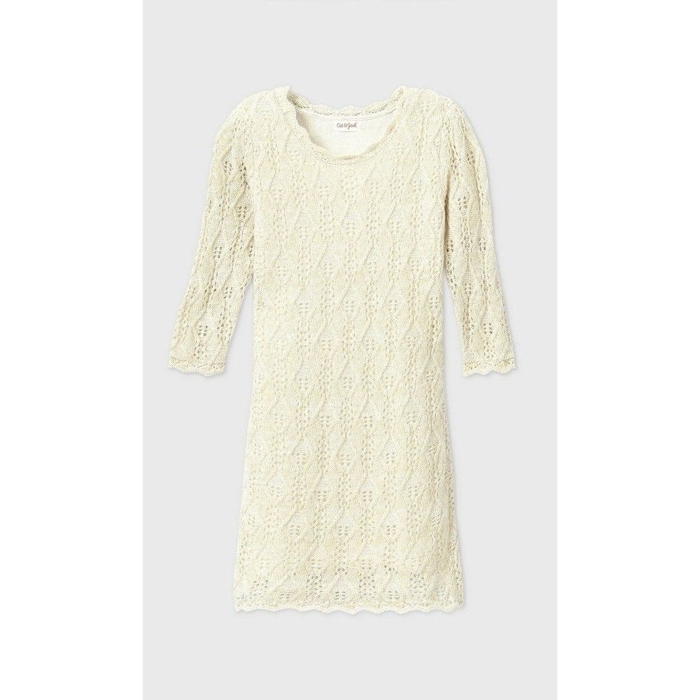 Cat & Jack Crochet Knit Lined Sweater Dress 3/4 Sleeve Acrylic Blend XS 4/5